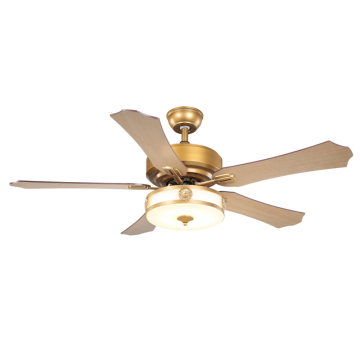 Ventilador de teto moderno dourado com luz