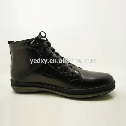 black safety functional genuine leather police shoes for men