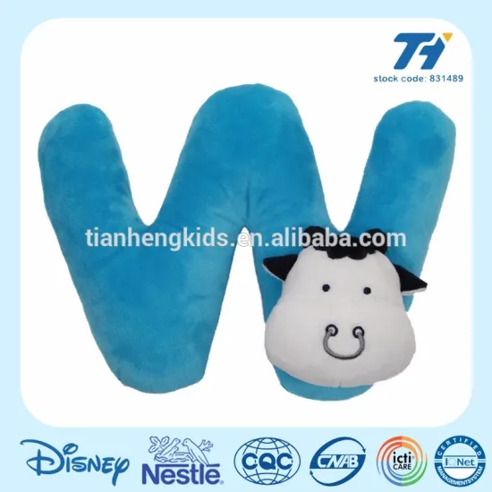 Custom W alphabet letter toys for study and educational cow puzzle stuffed toys