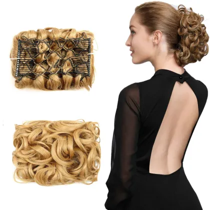 Messy Wavy Curly Bilateral Clip Synthetic Hair Chignon Hairpiece High Temperature Fibre Hair Attachment Chignon Extensions