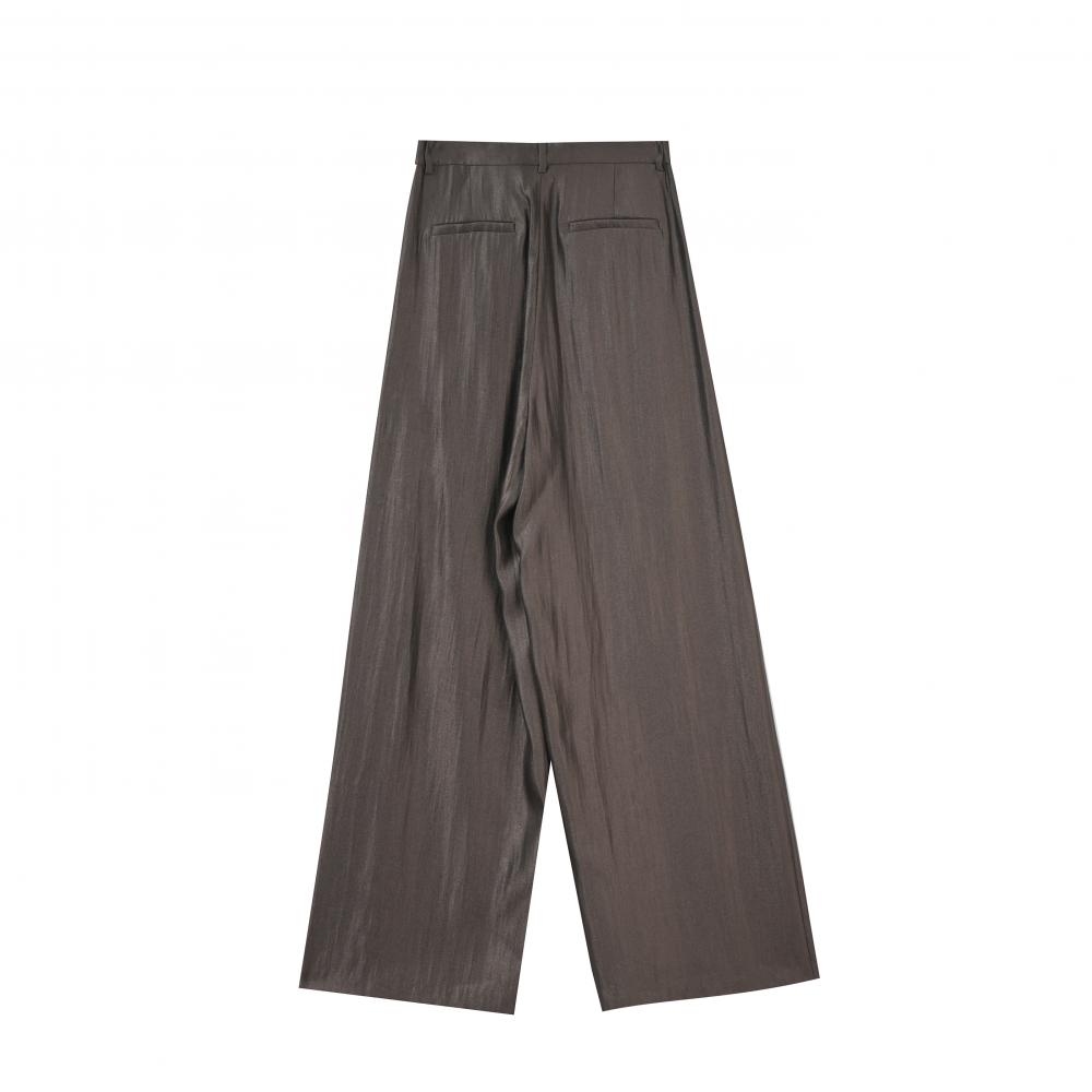 Women's Brown And Grey Woven Wide-Leg Trousers