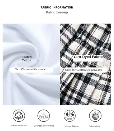 2021 New White Short Sleeve Top Plaid Strap Skirt Children Clothes Kids Dresses Girls Clothing Sets