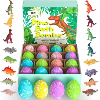 OEM Custom Dinosaur Egg Bath Bombs with Toys Surprise, 16 Pack Organic Sets for Kids