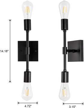 Moderne mat zwarte badkamerwanden met 2 lichten voor industriële badkamerverlichting