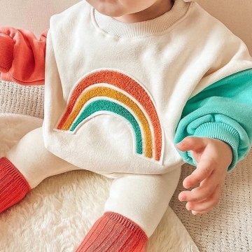 Cute Kids Sweatshirt Top Rainbow Embroidered Sweatshirt