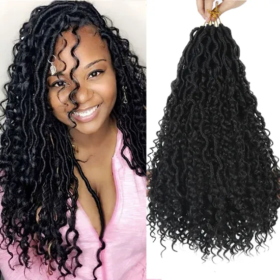 Natural Black Synthetic Crochet Braids Hair Passion Twist River Goddess Braiding Hair Extension Faux Locs With Curly Hair