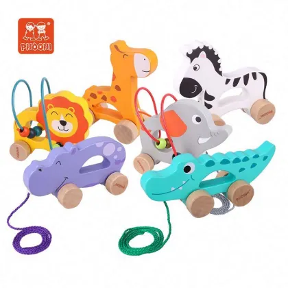 Pull Along Wooden Animal Bead Maze Toy - Forest Crocodile for Kids