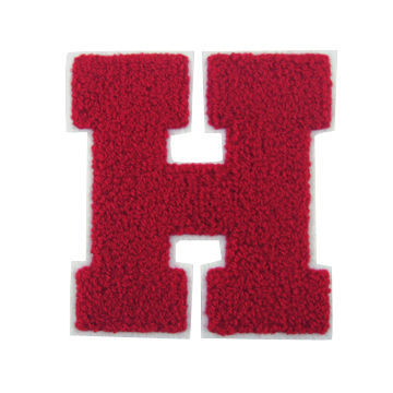 Chenille embroidered patch, nonwoven fabric and wool cord, red, customized designs are accepte