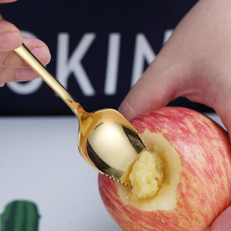 Gold Grapefruit Spoons 5 Pieces Set, 4 Stainless Steel Grapefruit Spoon And 1 Grapefruit knife With Titanium Plating