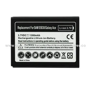 Mobile Phone Battery for Samsung S5830 Galaxy ACE, Li-ion, 3.7V 1300mAh or OEM Capacity
