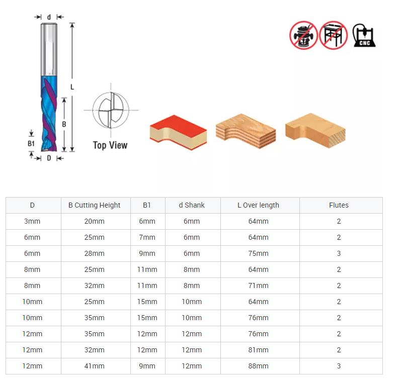 1-DLC coating wood MDF working Compression cnc wood router bit milling cutter