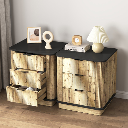 3 Drawer Nightstand with Wood Finish Minimalist Style
