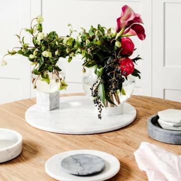 Customized Glass Marbled Vases with White Marble Bases and Cubes: Elegance for Home and Hotel Flower Décor