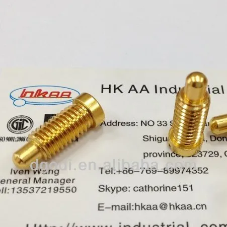 gold plated spring thread loaded pin, gold plated pin