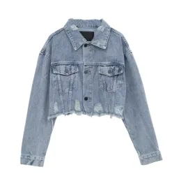 Distressed Rhinestone Rpiied Denim Women Jackets