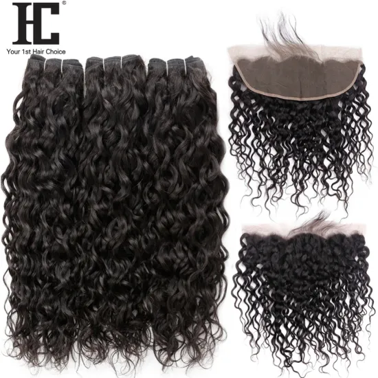 Wholesale Water Wave Bundles With Lace Frontal Closure Brazilian Hair 1/3 Bundles and 13x4 Closure Remy Human Hair Weave