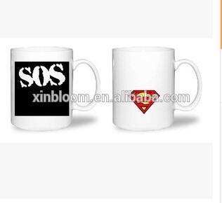 2015 new magic ceramic sos color changing mug,creative heat transfer printing cup