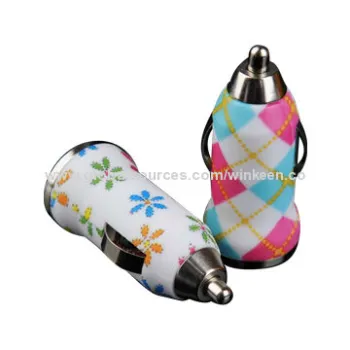 5W USB car charger for smartphone, iPhones, Android mobile phones, with water-transfer pattens