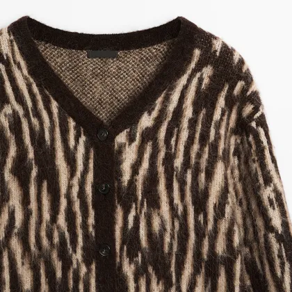 Women's alpaca animal striped cardigan