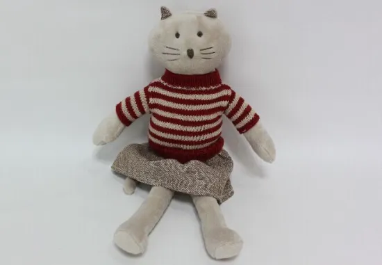 Lively Stuffed Cat Toy with Red Sweater for Sale