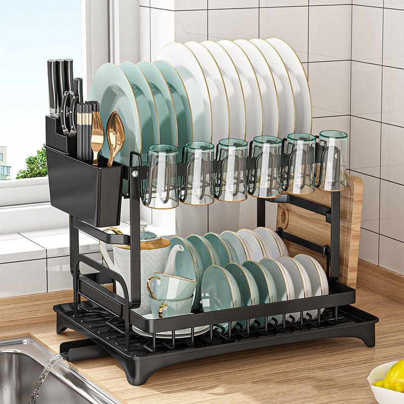 2-Tier Folding Metal Iron Dish Drying Rack