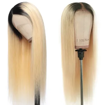 180% Ombre Blonde Lace Front Human Hair Wig Straight Remy 1B/613 Colored Human Hair Bob Wigs Deep Part Swiss Lace Wig
