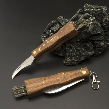 Folding Mushroom Harvest Knife with Wood Handle for Camping and Hunting