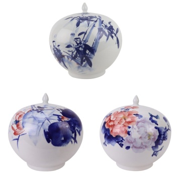 Chinese Traditional Hand-Painted Flower Pattern Ceramic Jar RZTE08-B-C