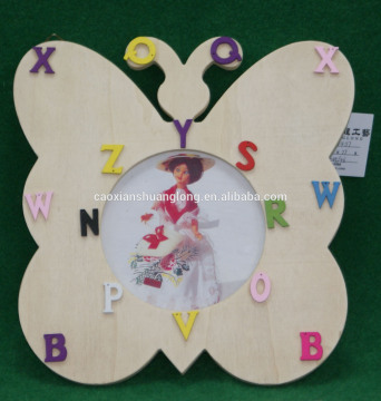 New design beautiful butterfly shaped natural wood photo frame with sticker letters