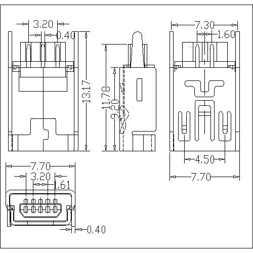 NUFS02 2 Mini USB 5P Receptacle Solder B Type 