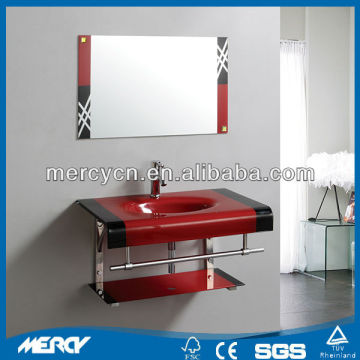 Red Popular Bathroom Glass Vanity