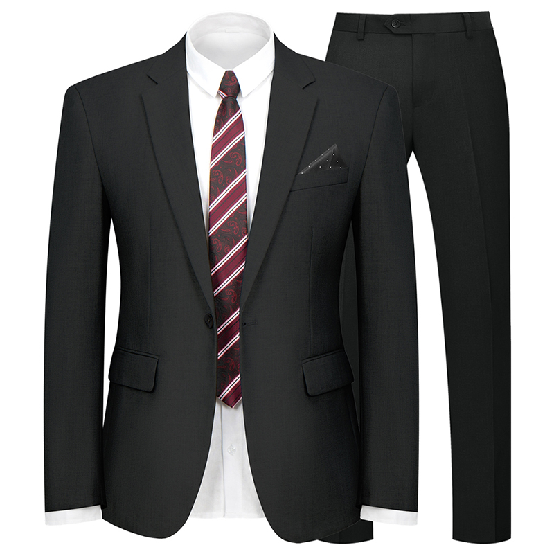 WYWK 2 Piece Men's Suit Wedding Business Party-Black-L