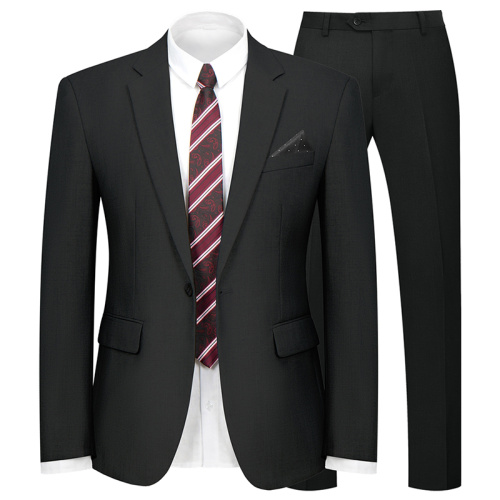 WYWK 2 Piece Men's Suit Wedding Business Party-Black-L