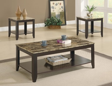 3PCS 1+2 Rectangle Marble Top Coffee Table Set