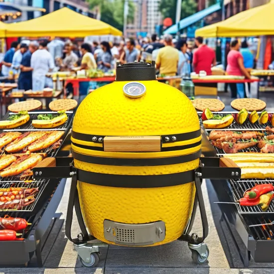 Auplex 14" Ceramic Kamado BBQ Grill for Outdoor Garden Cooking