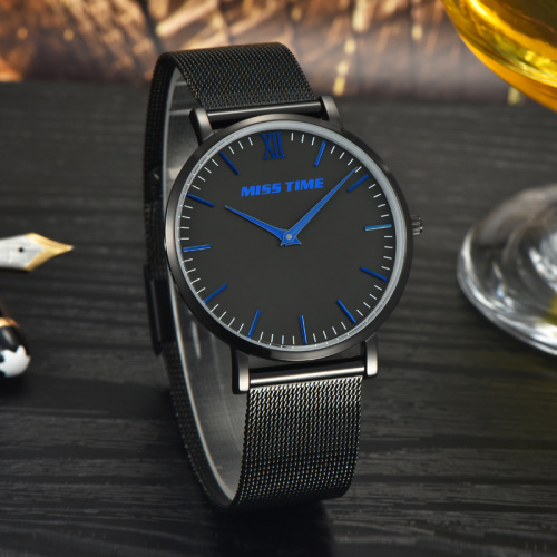 black japan movt stainless steel slim stone quartz watch
