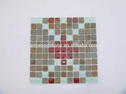 2014 new trend glass mosaic tiles,glass mix slate mosaic pattern