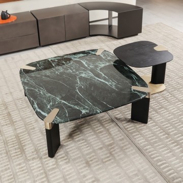 Modern Minimalist Ash Wood with Marble Top Coffee Table Set