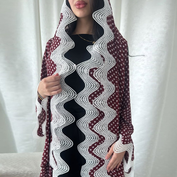 Polka Dot Chiffon Open Abaya Lace Hijab Set