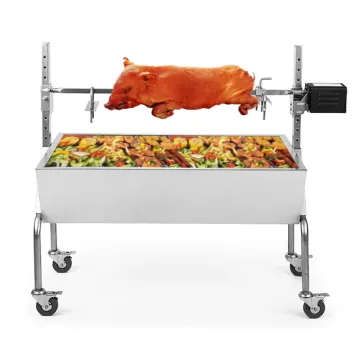 Stainless Steel Adjustable Height Charcoal Grill for Electric Suckling Pig and Lamb with 4 Casters - Silver