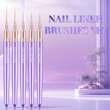 Customized Logo Nylon Purple Metal Handle Nail Art Brush Set