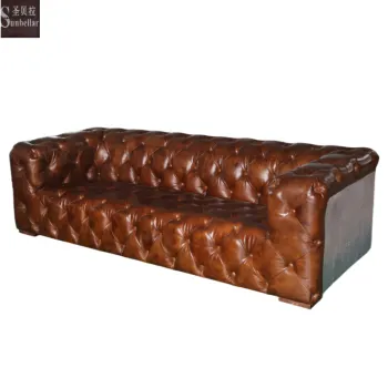 Aluminium Antique Leather Luxury 3 Seater Chesterfield Sofa for Loft Industrial Aviation Style Living Room