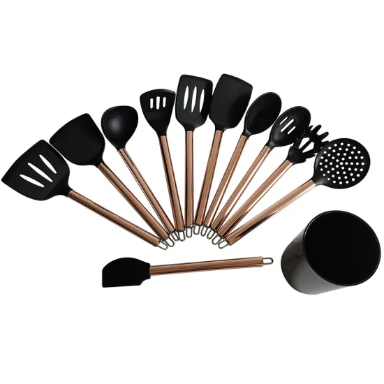 Wholesale High-Quality Silicone Kitchen Utensils Set with Heat-Resistant Storage Bucket