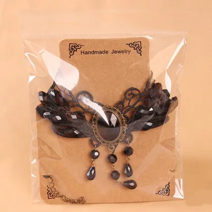 Fashion Black Wings With Gem Lace Necklace