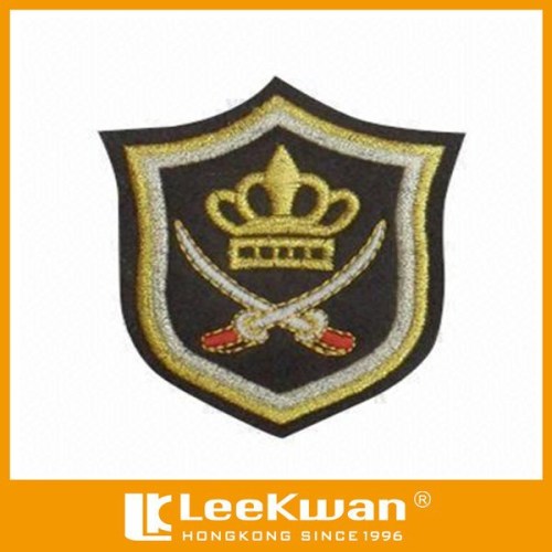 Metalic embroidery badge, metal thread embroidery badge, high quality thread badge embroidered badge