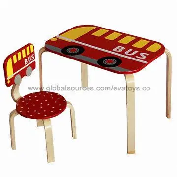 Kid's Table and Chair, Bus Design, Passed EN 71 Test, Chair Measures 26x26x53.5cm