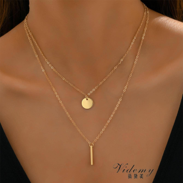 Elegant Double Geometric Pendant Necklace for Modern Style