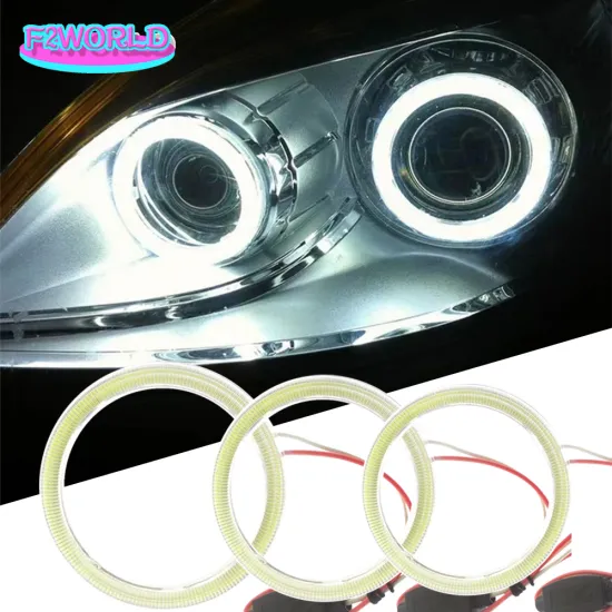 Car Angel Eyes LED Halo Rings - COB Lights for Headlights (9-30V) - White and Yellow (60mm to 100mm) with Plastic Cover