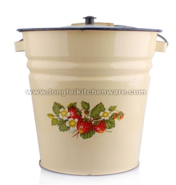 30cm enamel bucket with lid decorated