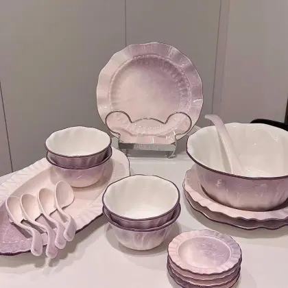 Retro Purple Ceramic Dinner Set with French Elegance